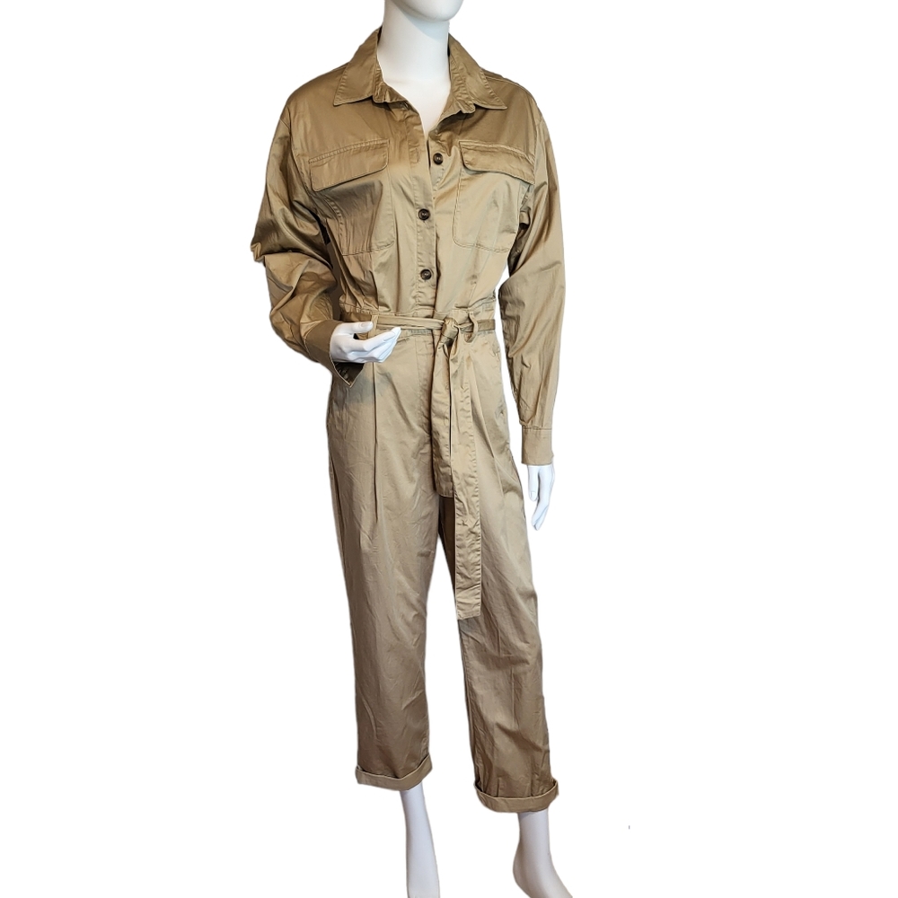 H&M Khaki Utility Jumpsuit with Tie Belt